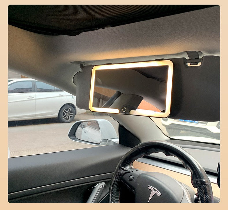Minimalist LED Car Makeup Mirror with Strap & Rechargeable Design