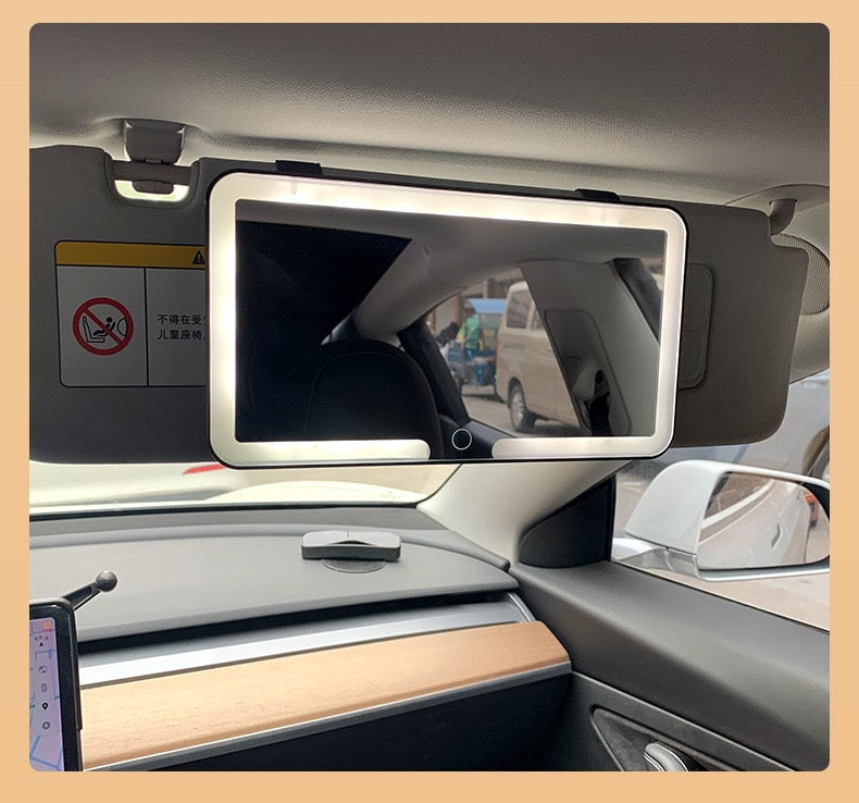 Minimalist LED Car Makeup Mirror with Strap & Rechargeable Design