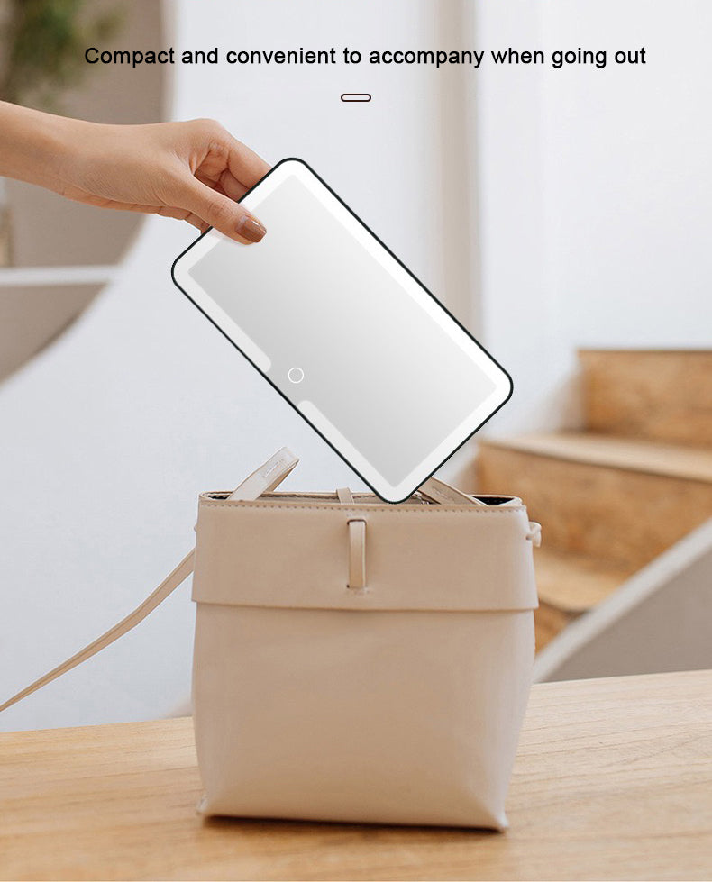 Minimalist LED Car Makeup Mirror with Strap & Rechargeable Design