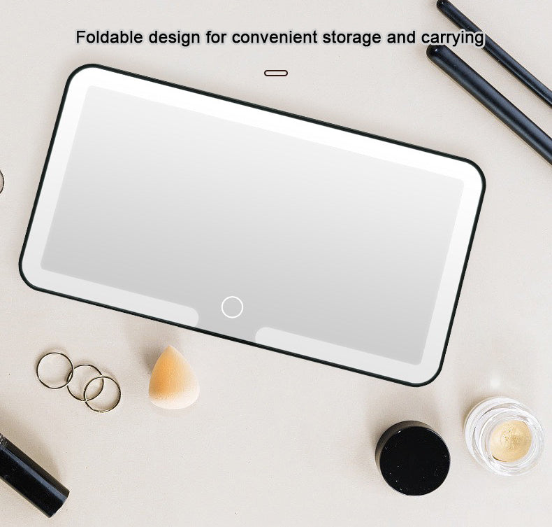 Minimalist LED Car Makeup Mirror with Strap & Rechargeable Design