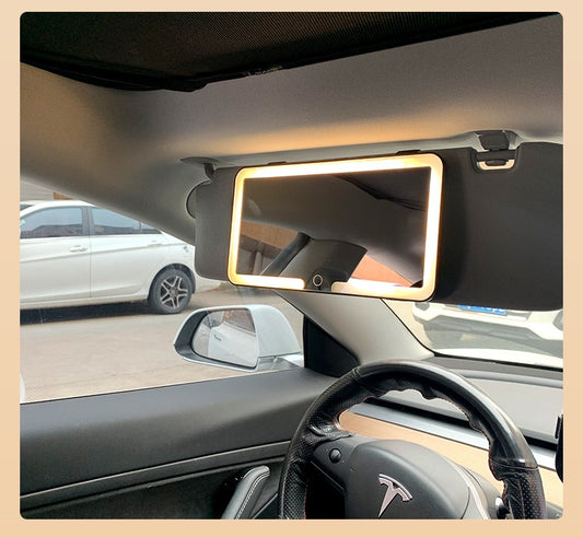 Minimalist LED Car Makeup Mirror with Strap & Rechargeable Design